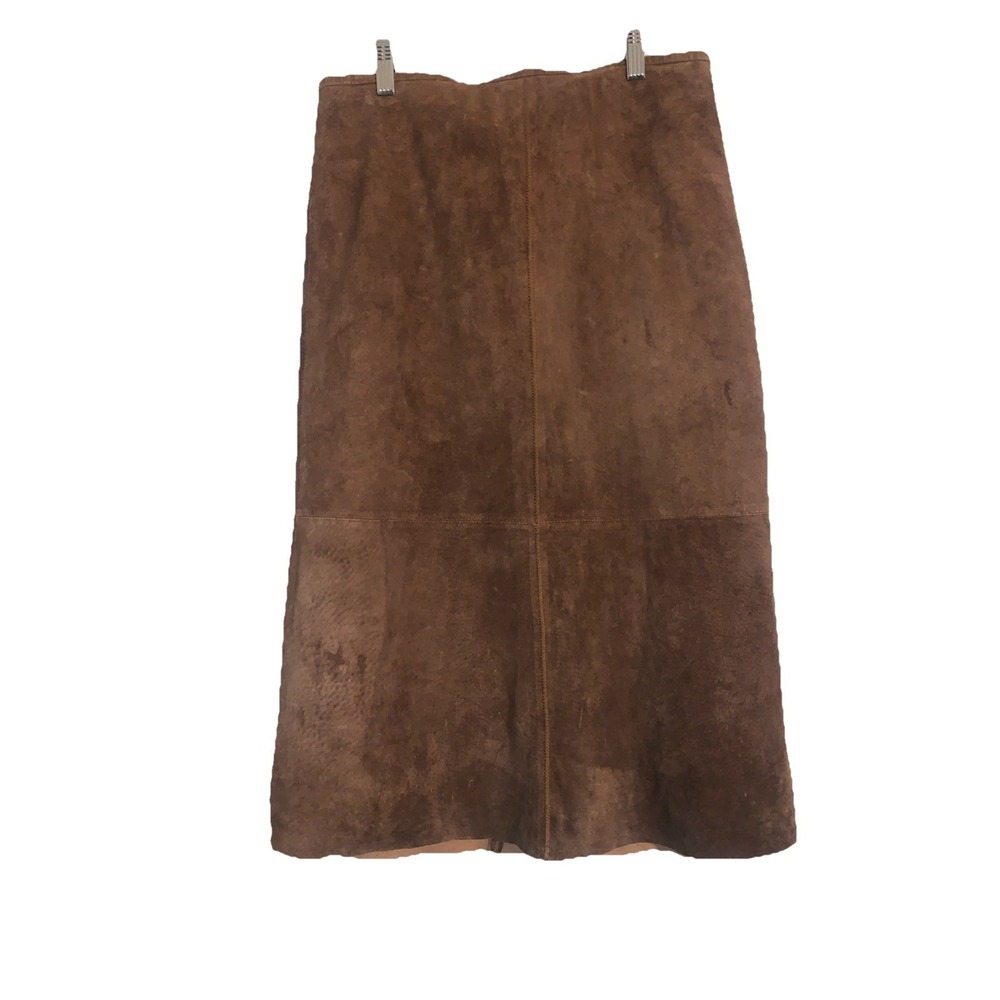 VTG John Paul Richard Uniform Skirt A Line Womens 10 Brown Genuine Suede Leather